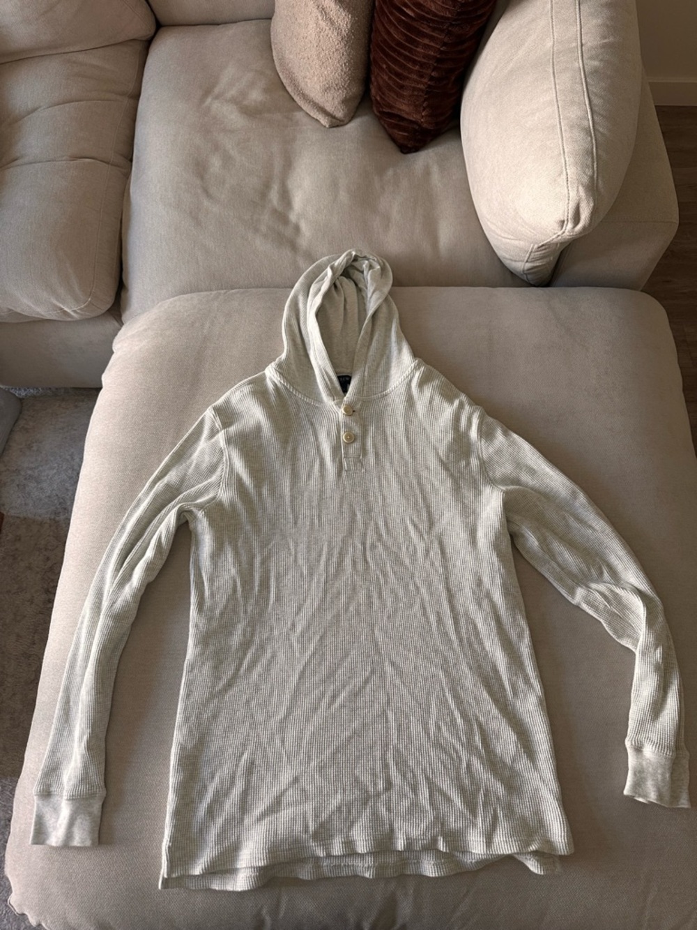 J. Crew Cream Waffle-Knit Hooded Henley